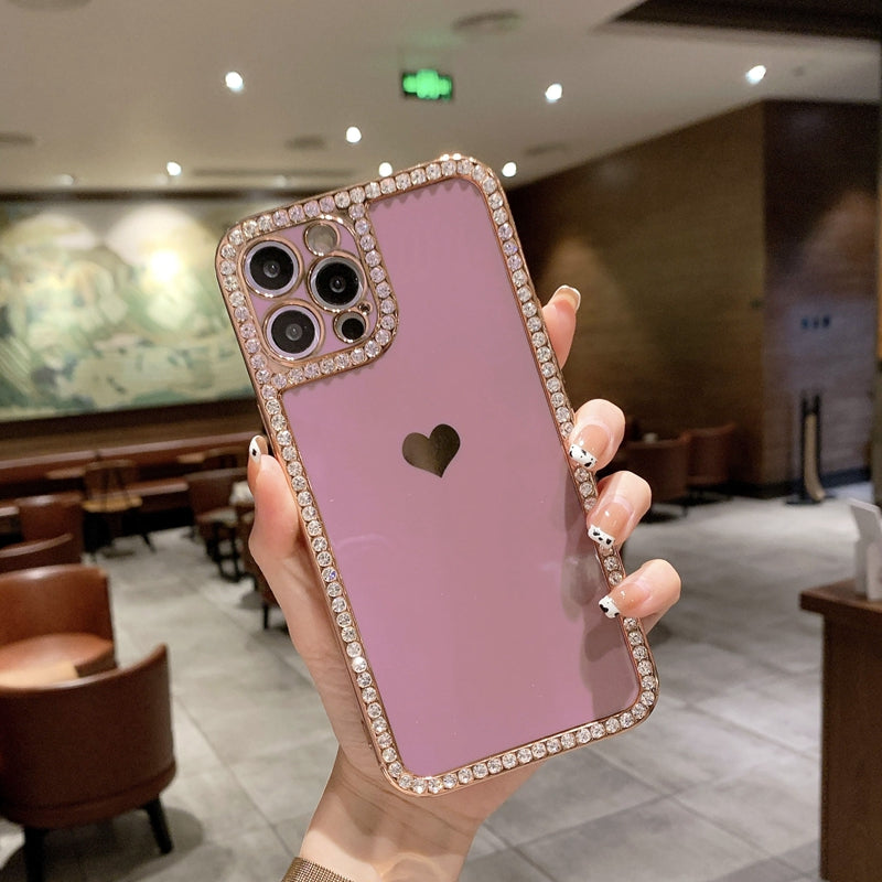 Phone Case Accessories Love Crystal Diamond Edge Electroplating Protective Cover Image