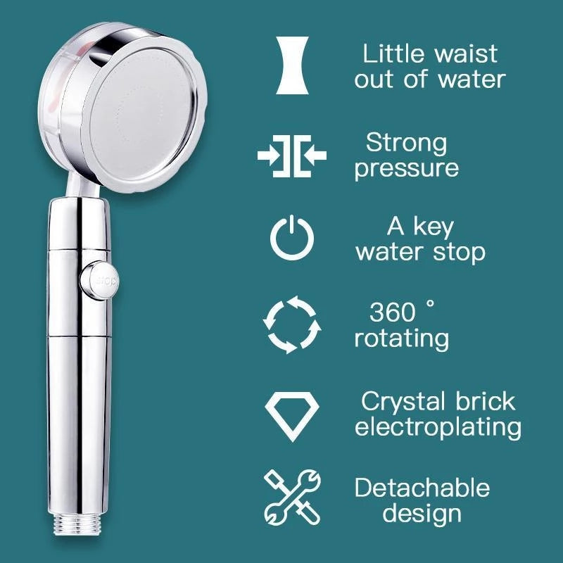 Propeller Driven Shower Head With Stop Button And Cotton Filter Turbocharged High Pressure Handheld Shower Nozzle Image