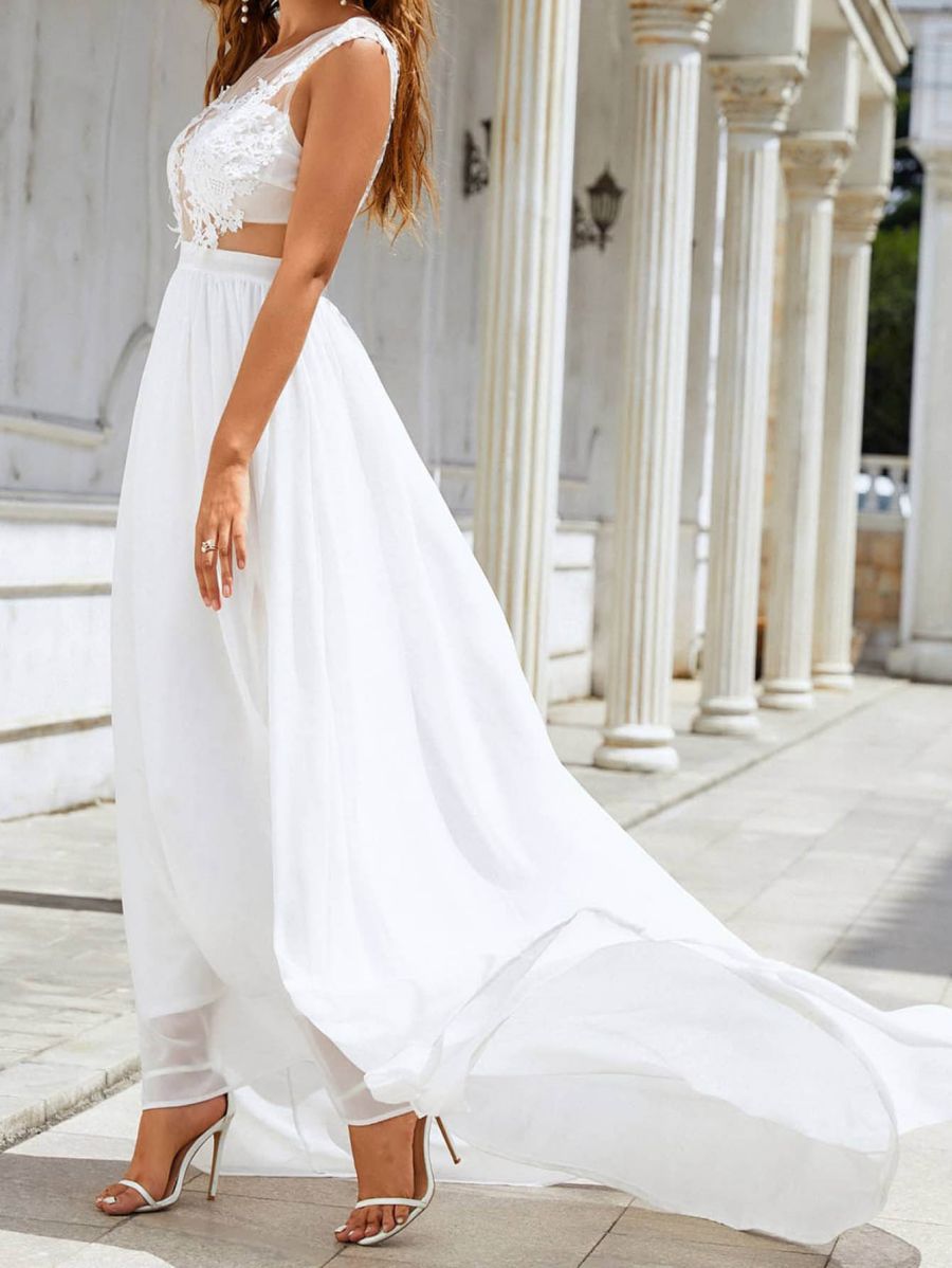 Chiffon Lace Trailing Wedding Large Swing Dress Image