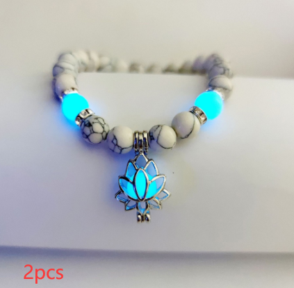 Energy Luminous Lotus Natural Stone Bracelet Yoga Healing Luminous Glow In The Dark Charm Beads Bracelet For Men Women Prayer Buddhism Image