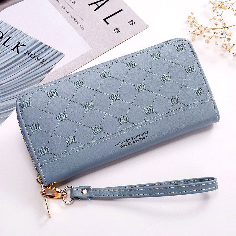 Long Crown Embroidery Thread Single Zip Clutch Wallet Women Image