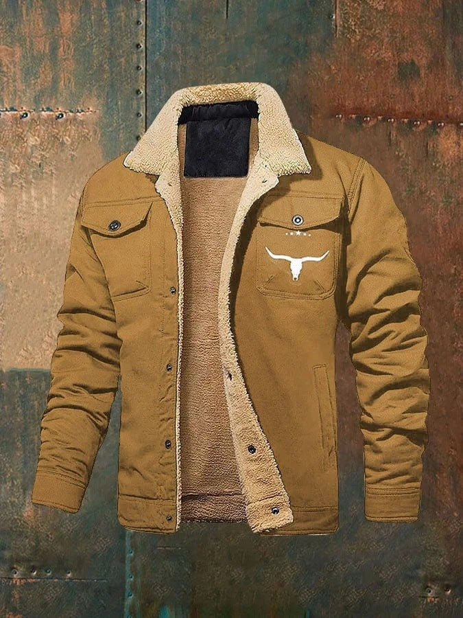 Men's Fleece-lined Cotton Casual Jacket Winter Lapel Single Breasted Warm Outerwear Image