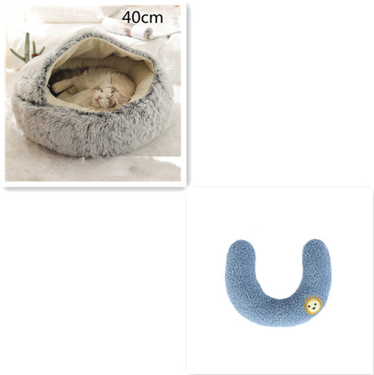 2 In 1 Dog And Cat Bed Pet Winter Bed Round Plush Warm Bed House Soft Long Plush Pets Bed Image