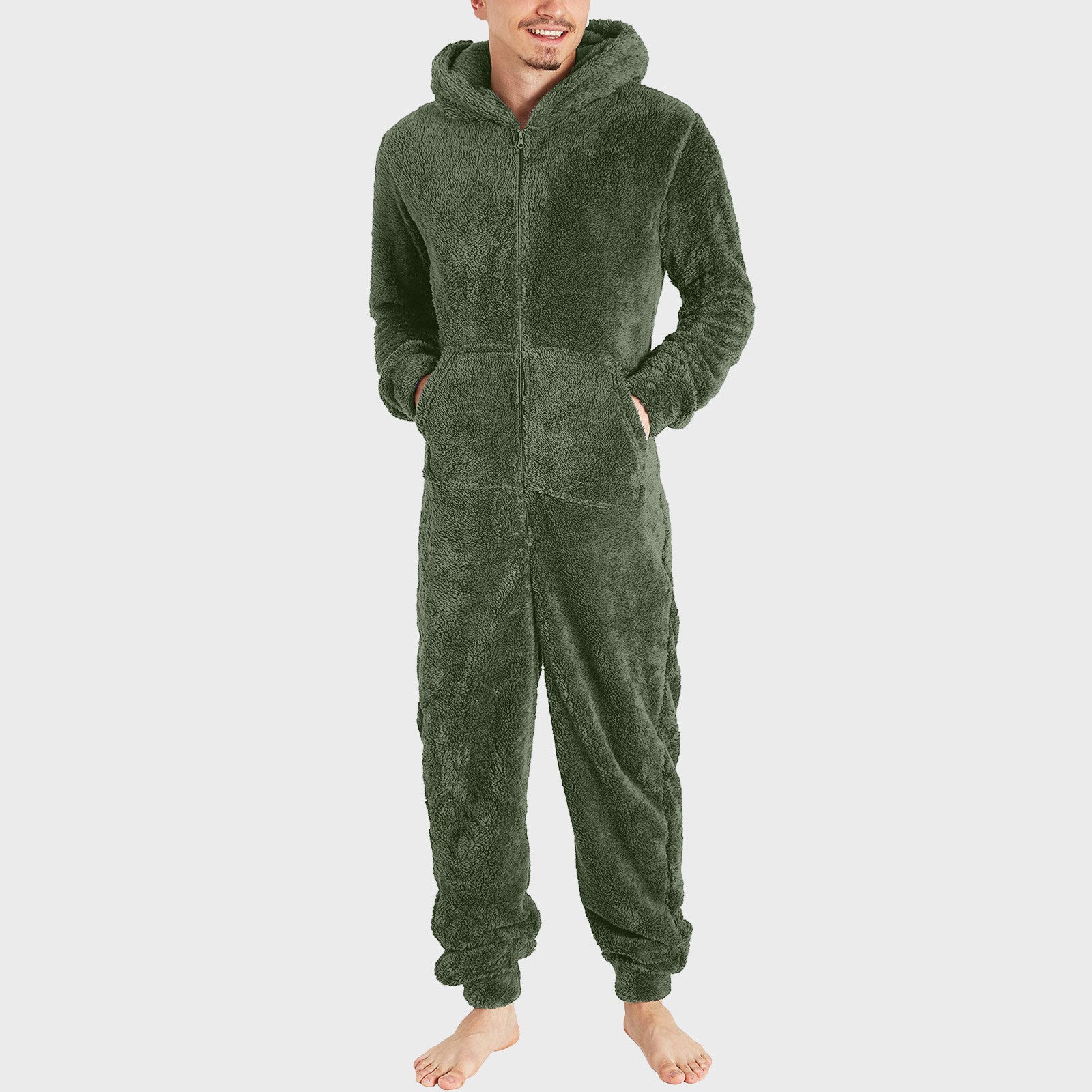 Men's Fashion Zipper Thermal Plush Jumpsuit Thermal Pajamas Image