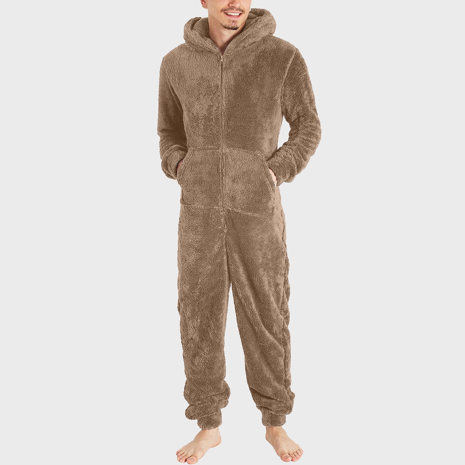 Men's Fashion Zipper Thermal Plush Jumpsuit Thermal Pajamas Image