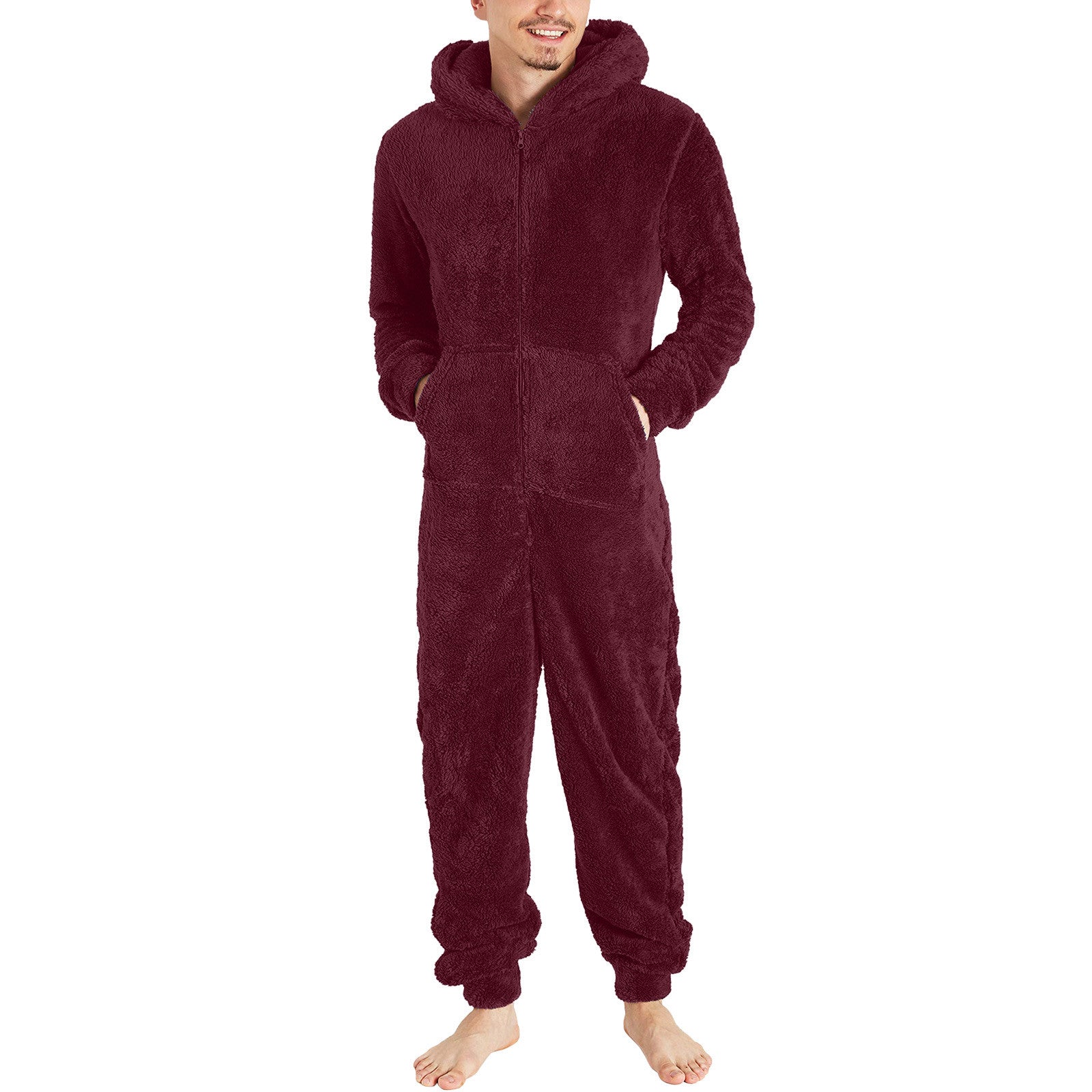 Men's Fashion Zipper Thermal Plush Jumpsuit Thermal Pajamas Image