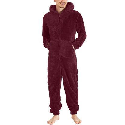 Men's Fashion Zipper Thermal Plush Jumpsuit Thermal Pajamas