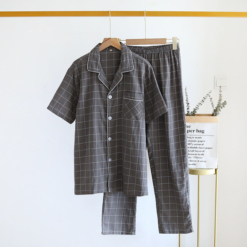 Single-line Plaid Pajamas Men's Short-sleeved Trousers Suit Image