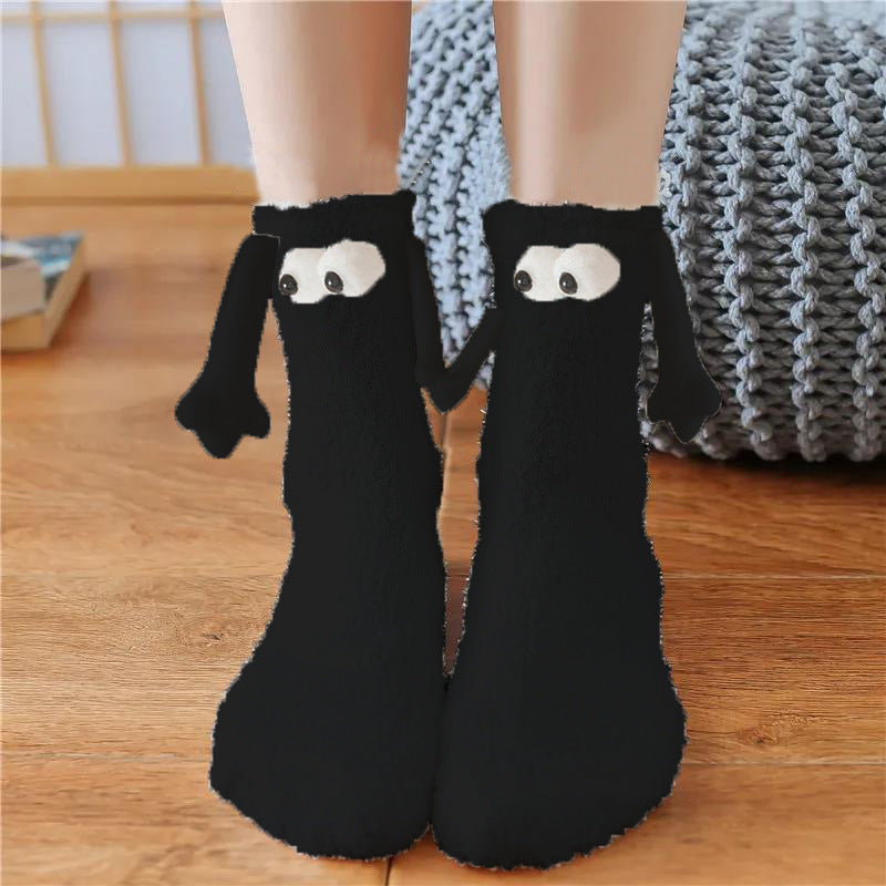 Christmas Supplies Magnetic Suction Hand In Hand Couple Socks Coral Fleece Tube Socks Warm Slipper Bed Socks Winter Soft Warm Slipper Image