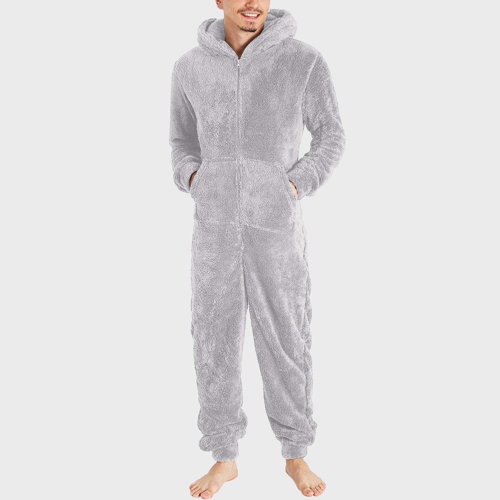 Men's Fashion Zipper Thermal Plush Jumpsuit Thermal Pajamas Image