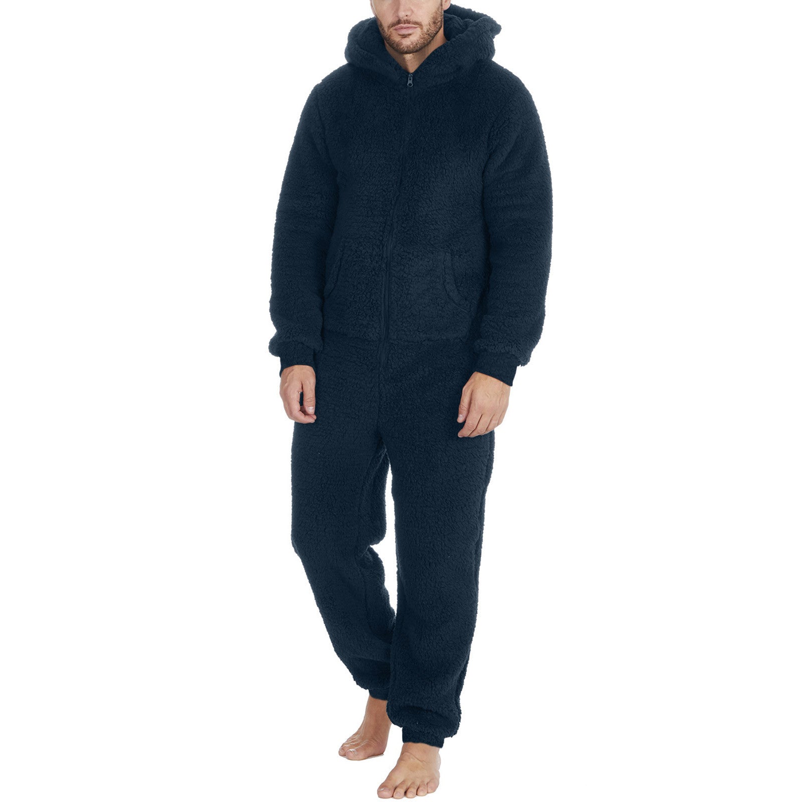 Men's Fashion Zipper Thermal Plush Jumpsuit Thermal Pajamas Image