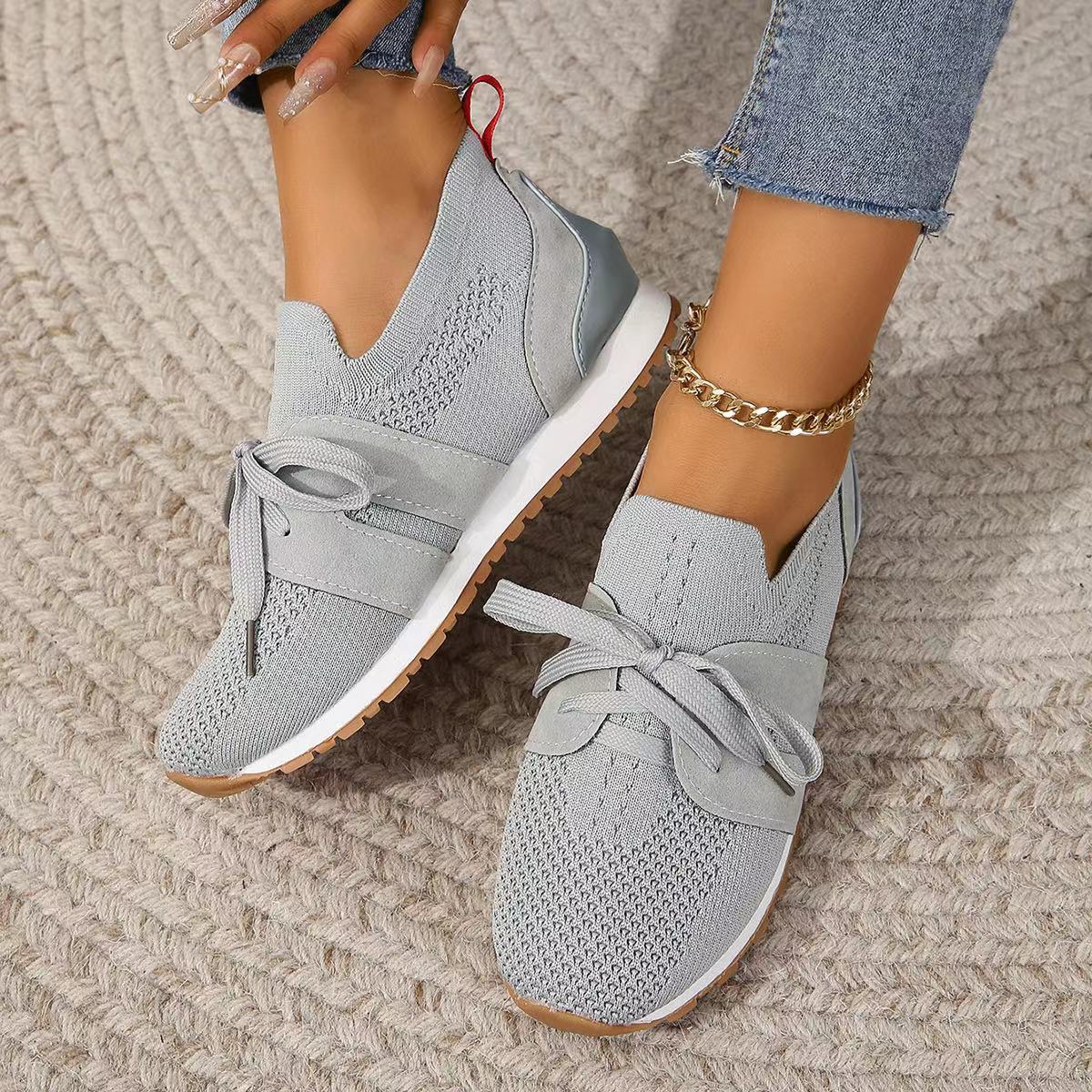 Women's Comfortable Fly Woven Mesh Lace-up Casual Shoes Image