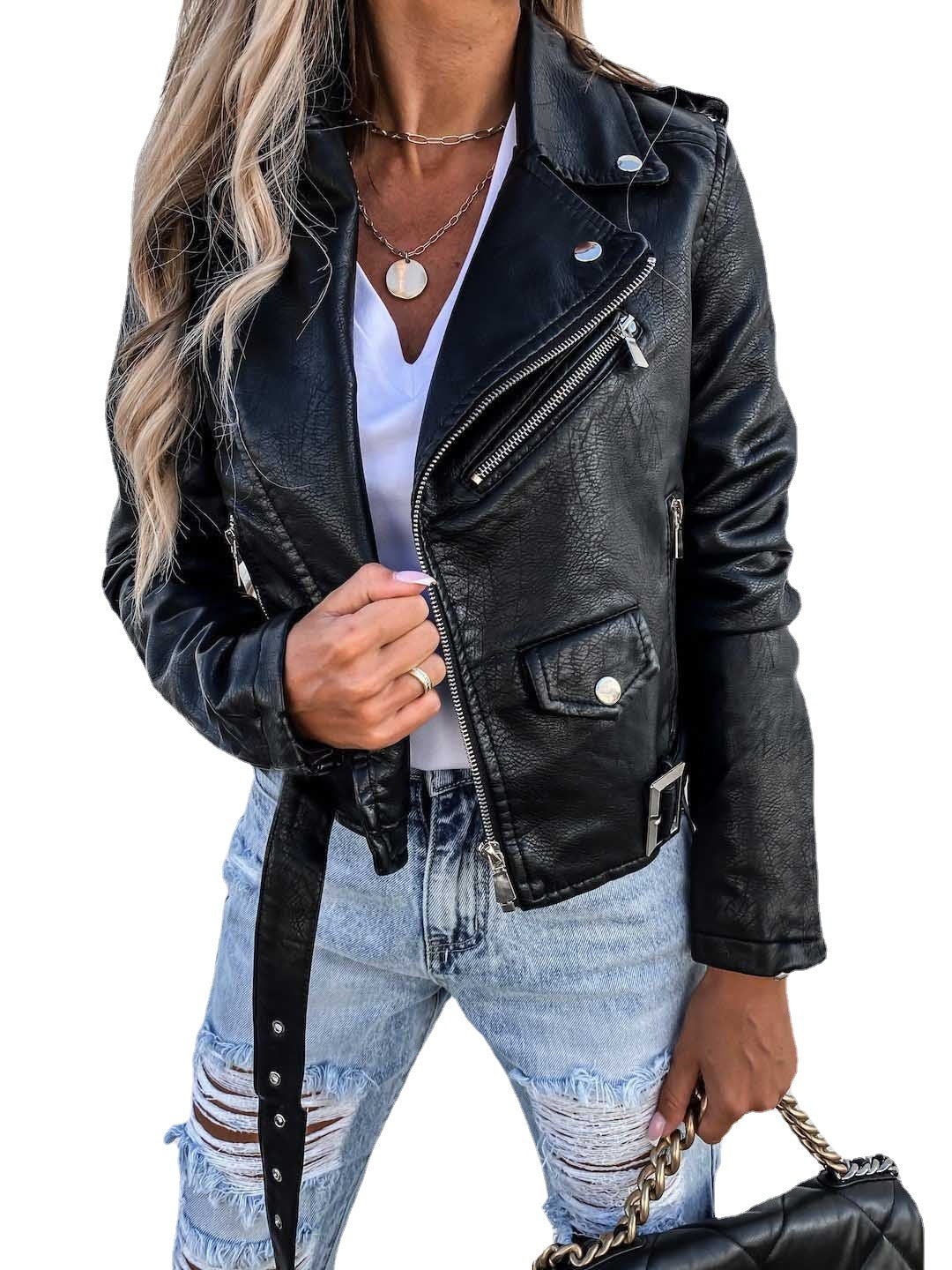 Jacket Top PU Leather Coat Short Zipper Image