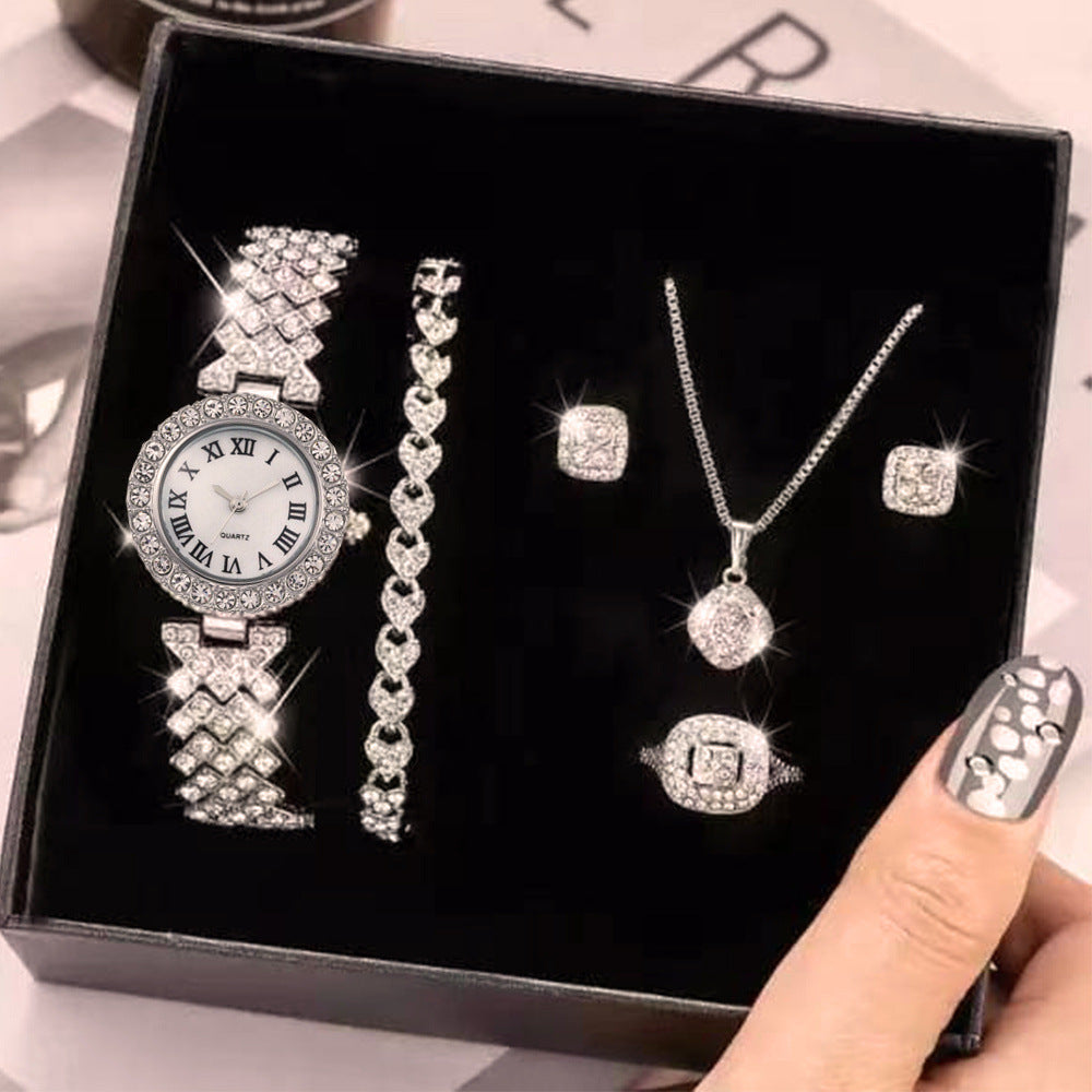 Full Diamond Luxury Bracelet Watch Suit Women's Quartz Image