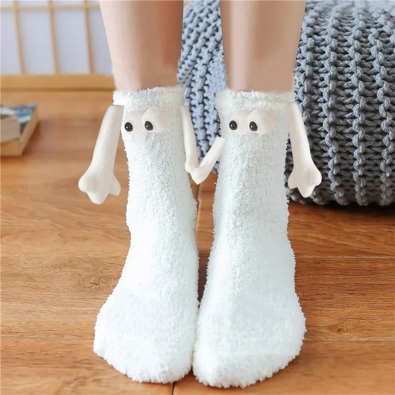 Christmas Supplies Magnetic Suction Hand In Hand Couple Socks Coral Fleece Tube Socks Warm Slipper Bed Socks Winter Soft Warm Slipper Image