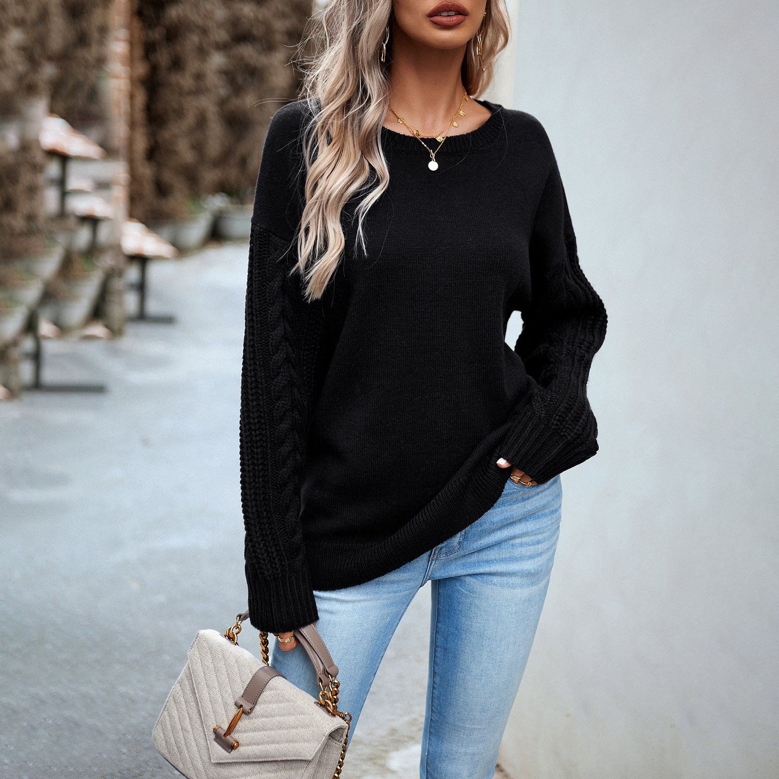 Women's Fashionable Simple Round Neck Sweater Image