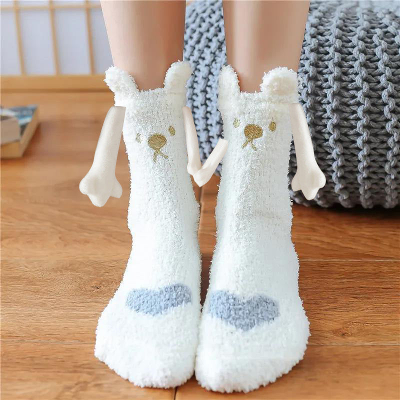 Christmas Supplies Magnetic Suction Hand In Hand Couple Socks Coral Fleece Tube Socks Warm Slipper Bed Socks Winter Soft Warm Slipper Image