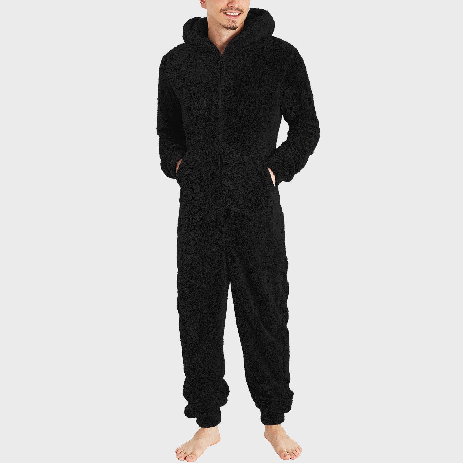 Men's Fashion Zipper Thermal Plush Jumpsuit Thermal Pajamas Image