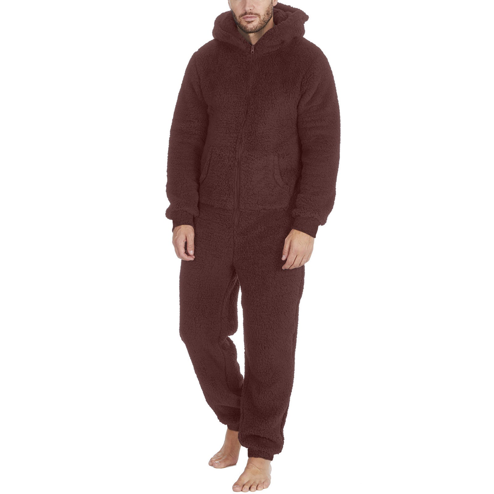 Men's Fashion Zipper Thermal Plush Jumpsuit Thermal Pajamas Image