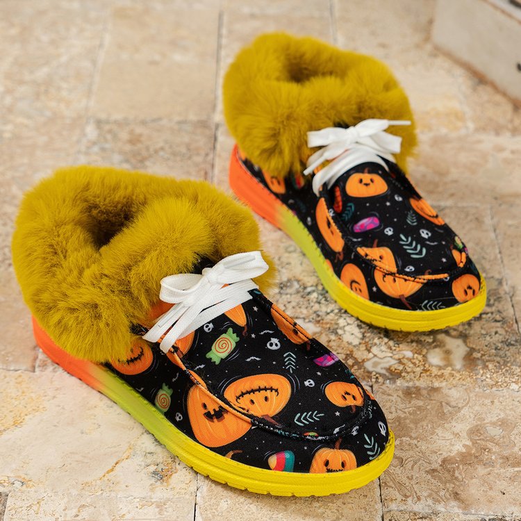 Women's Fashion Halloween Printed Plush High Heel Leisure Shoes Image