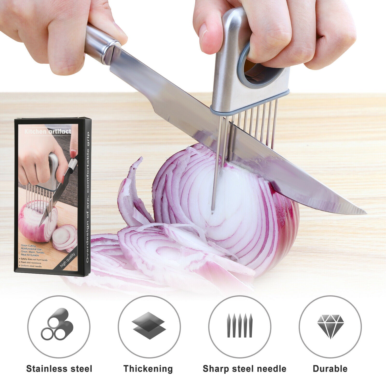 Onion Holder Slicer Vegetable tools Tomato Cutter Stainless Steel Kitchen Gadget Image