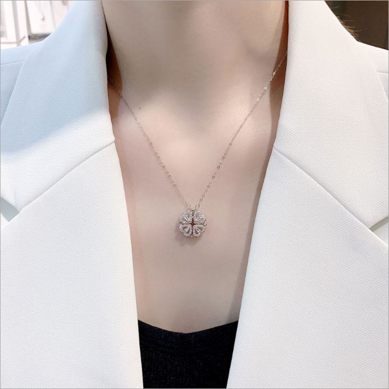 Explosive Style Detachable Deformed Four-leaf Clover Necklace For Women A Multi-wearing Zircon Small Love Short Clavicle Chain Image