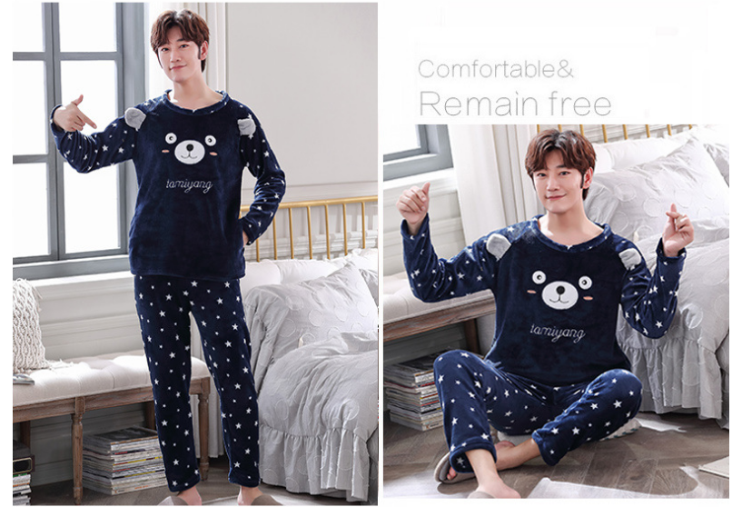 Coral Velvet Thickened Plus Velvet Cartoon Men's Pajamas Image