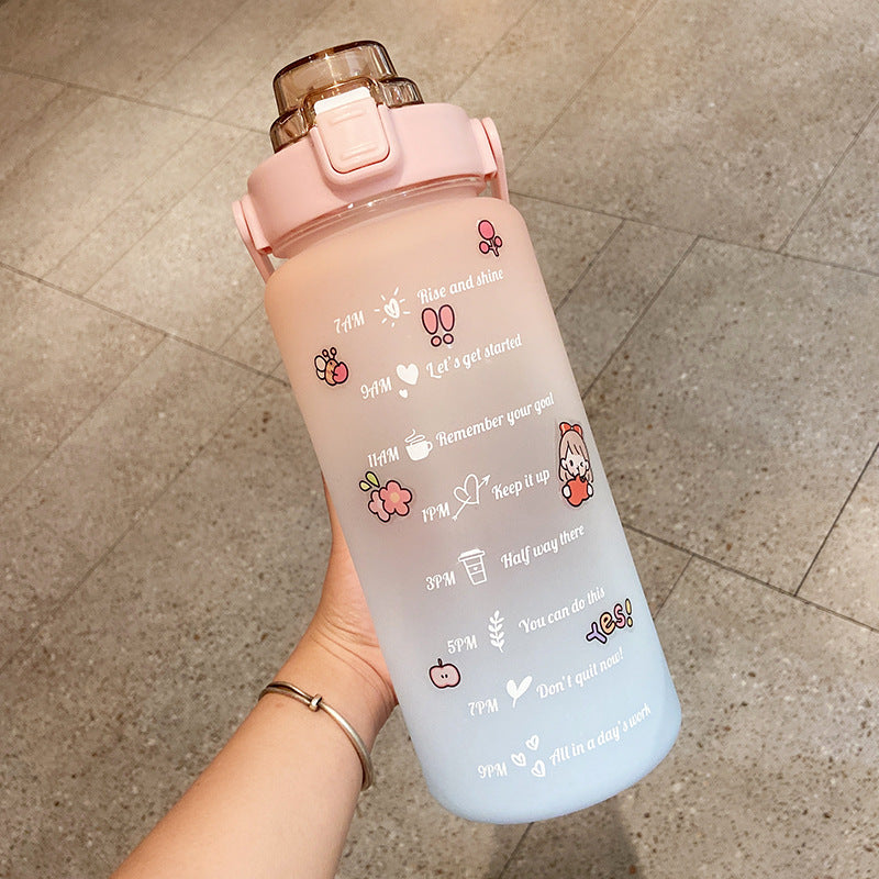 Stickers Water Bottle With Straw 2000ml Cute Portable Scale Bottle Image