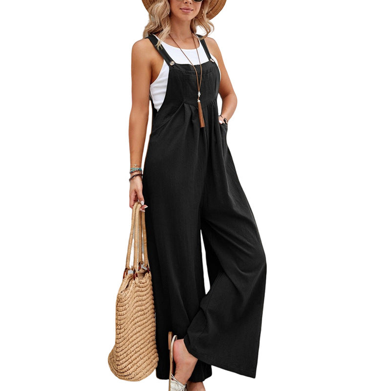 Women Long Bib Pants Overalls Casual Loose Rompers Jumpsuits With Pockets Image