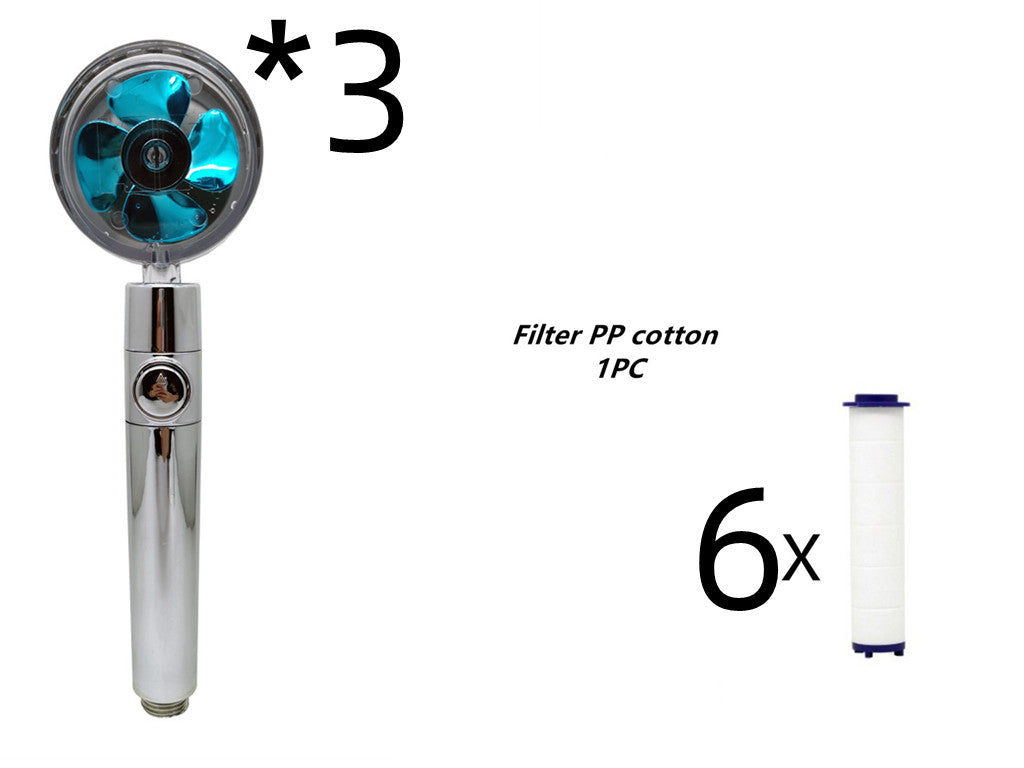 Propeller Driven Shower Head With Stop Button And Cotton Filter Turbocharged High Pressure Handheld Shower Nozzle Image