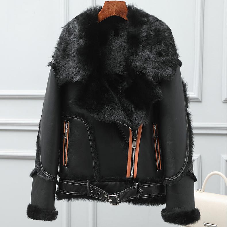 Ladies Fashion Motorcycle Fur Thermal Jacket Image