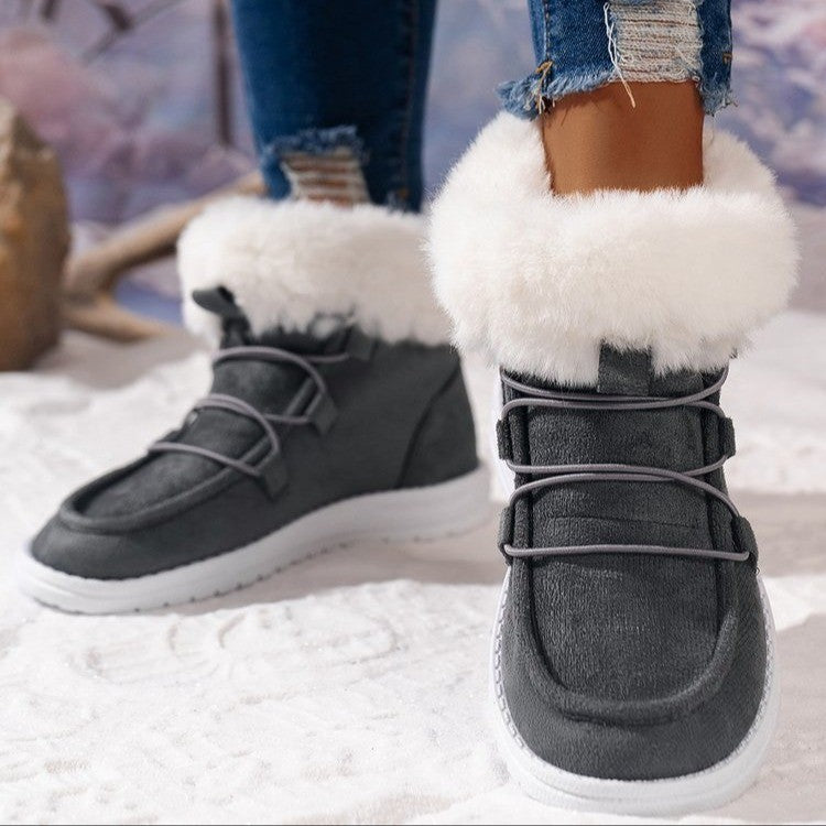 Winter Fleece Snow Boots For Women New Style Furry Casual Flat Plush Shoes Women's Warm Ankle Boots Image