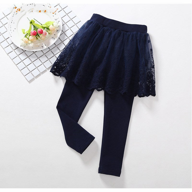 Children's Fake 2 Girls Leggings Cotton Lace Skirt Pants Image