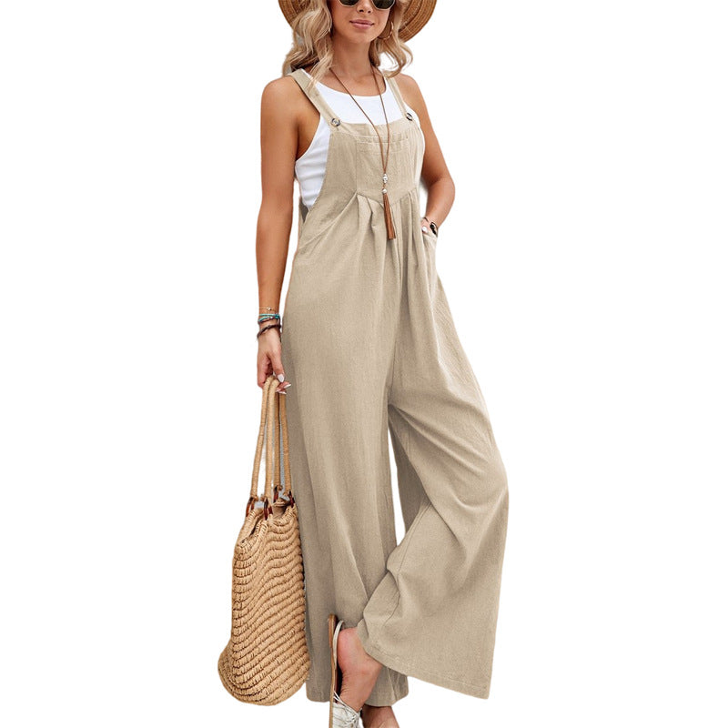 Women Long Bib Pants Overalls Casual Loose Rompers Jumpsuits With Pockets Image