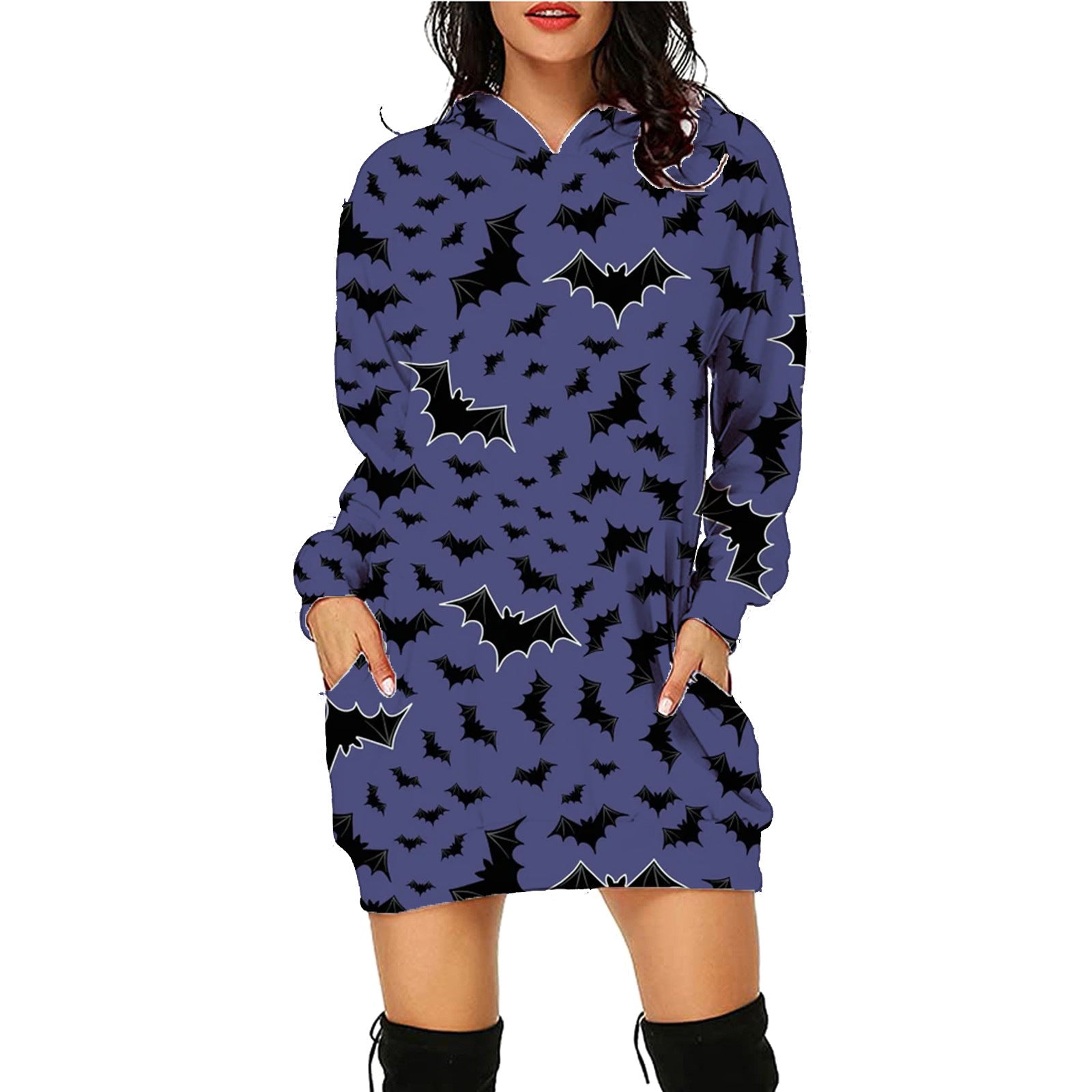 Halloween Print Long Hoodie With Pockets Sweater Long Sleeve Clothes Women Image