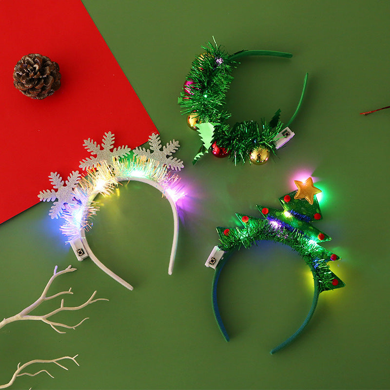 IPC Christmas Hair Band Glowing Headband Xmas Tree Snowflake Hair Band Deer Horn Light Flashing Headwear Merry Christmas Gift Image