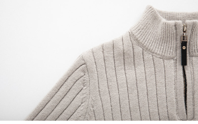 Men's Long-sleeved Half-turtleneck Zip-up Sweater Image