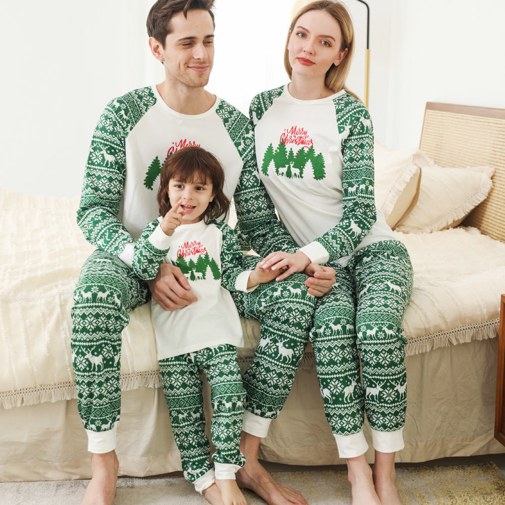 Printed Round Neck Color Matching Parent-child Christmas Family Set Image