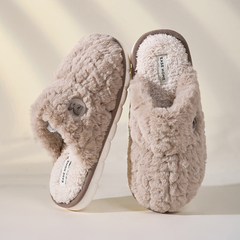 Warm Winter Plush Slippers Women Non-slip Thick-soled Fluffy Slippers Couple Slippers Men Indoor Bedroom Soft Solid House Shoes Image