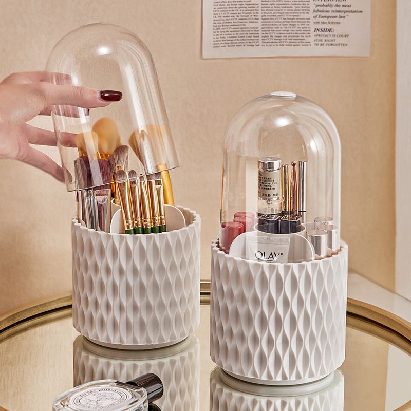 360 Rotating Large Capacity Transparent Makeup Brush Storage Pen Holder Acrylic Dust With Lid Desktop Cosmetic Storage Box Image