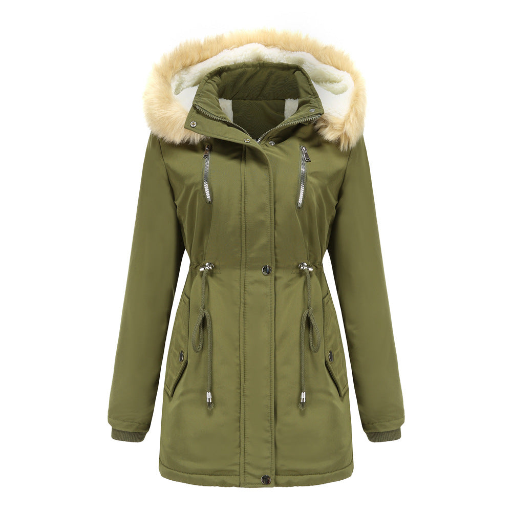 Thick Lamb Velvet Loose Ladies Cotton Jacket With Detachable Hood And Fleece Jacket Image