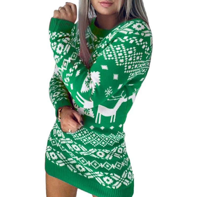 Christmas Elk Long Sleeve Knitted Sweater Image