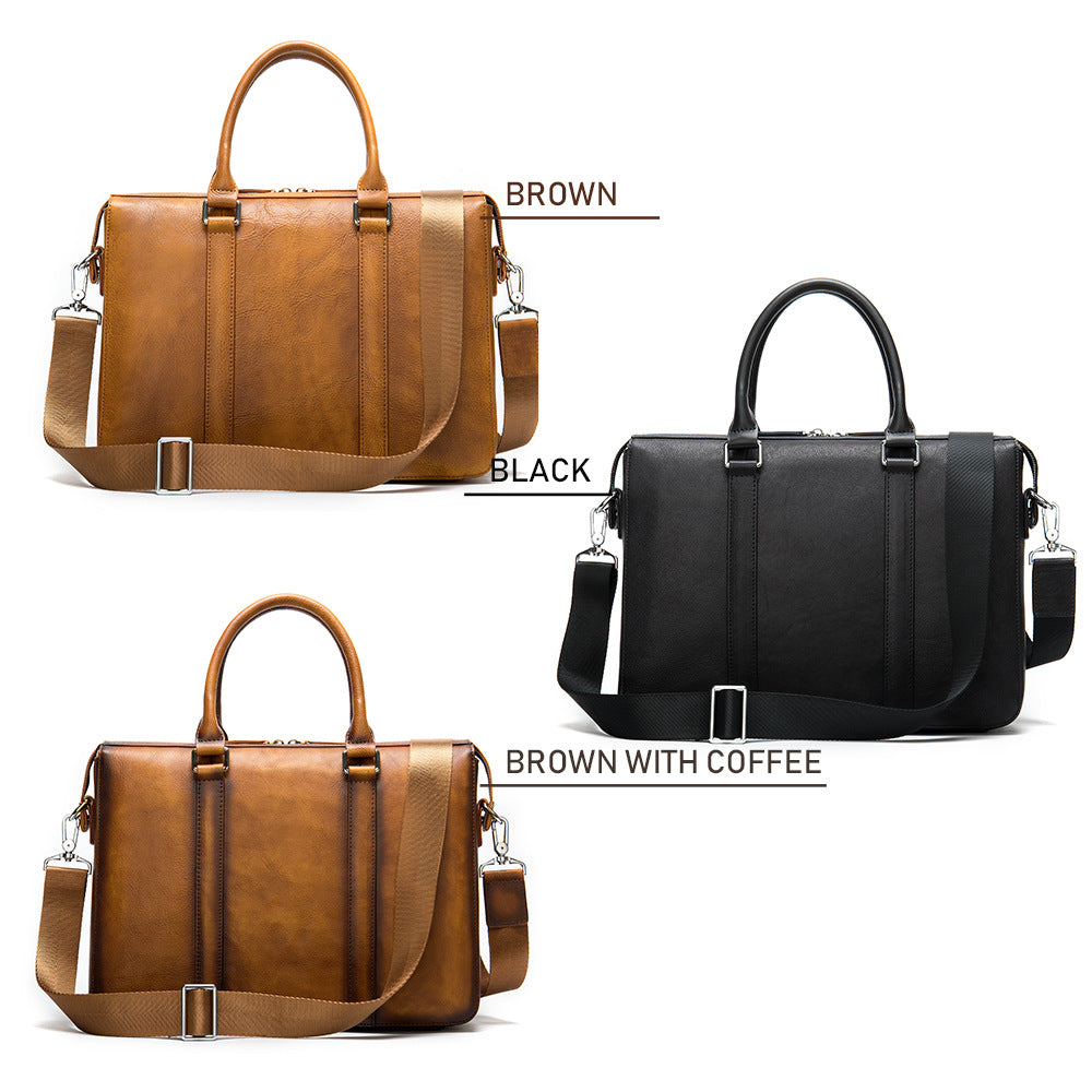 Vintage Men's Leather Briefcase Fashionable Business 14 Inch Computer Handbag Image