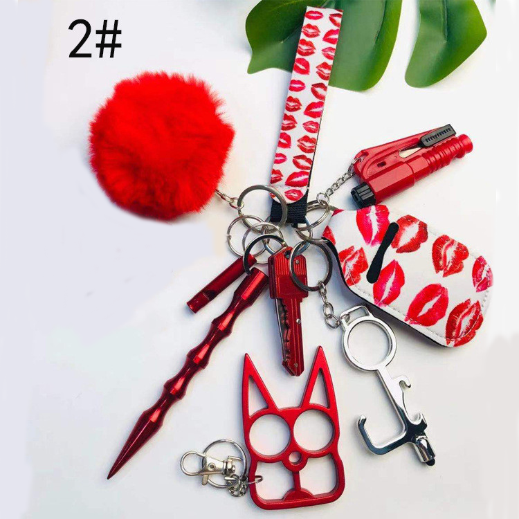 Self Defense Keychain Suit Personal Keychain For Girls Women Safety Key Ring With Hand Sanitizer Bottle Holder Pompom Whistle Image