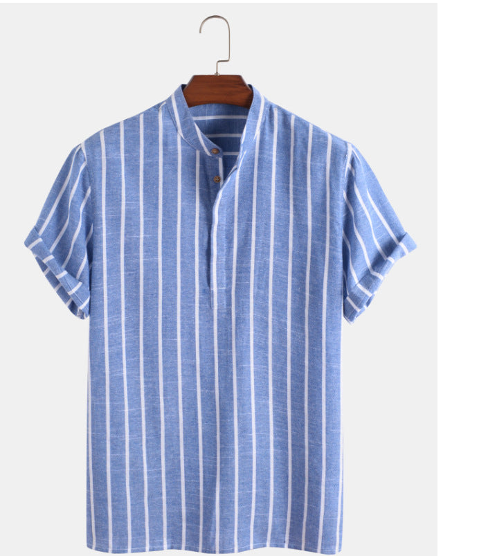 Oversized Striped Linen Men's Shirt Image