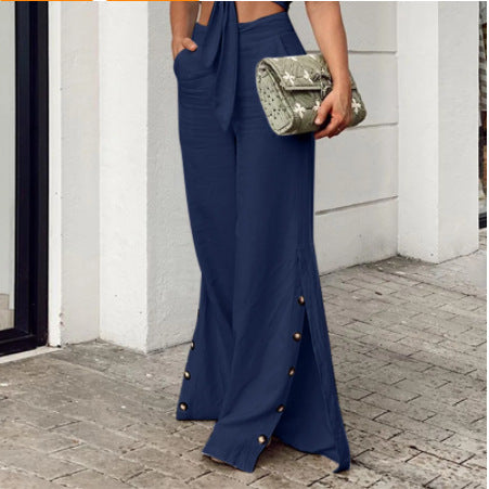 Spring Fashion High Waist Cotton Linen Wide Leg Pants Image