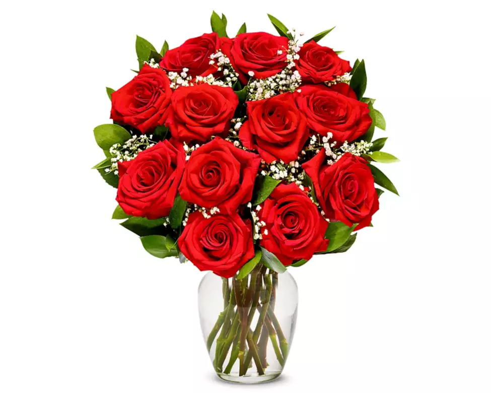 One Dozen Red Roses With Glass Vase