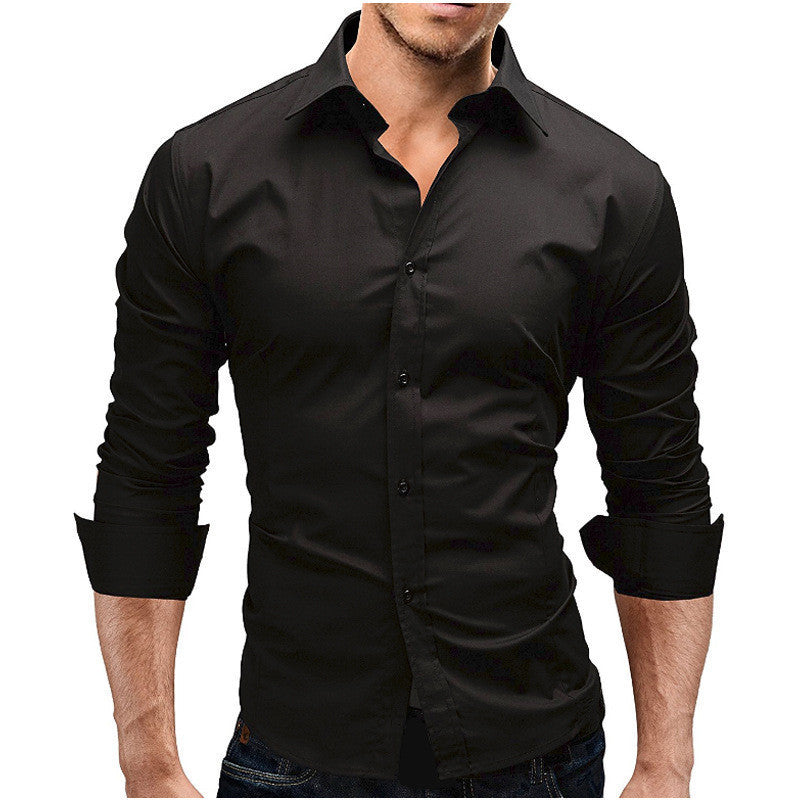 Men's Slim-fit Long-sleeved Solid Color Simple Formal Shirt Image