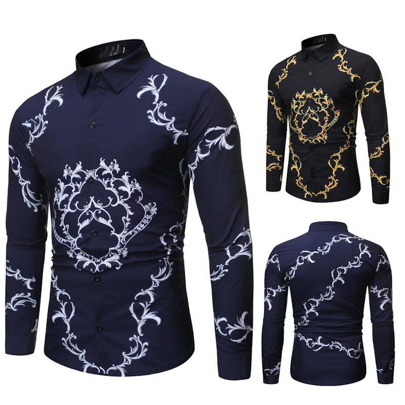 New Mens Long Sleeve Shirts Slim Fit Casual Shirt For Men Flower Shirt Image