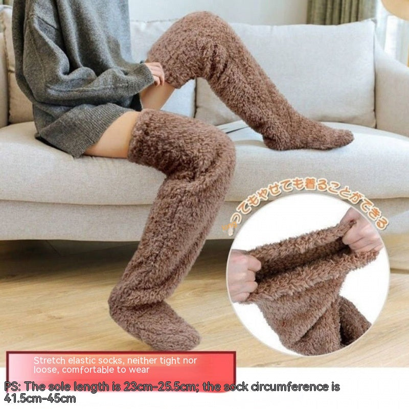 Over Knee High Fuzzy Long Socks Winter Warm Cold Leg Knee Joint Cold-proof Stockings Home Floor Sleeping Socks Image